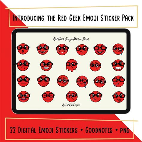 Geek, Nerd Emoji Clipart Stickers, Red With Glasses, Digital Smiley ...