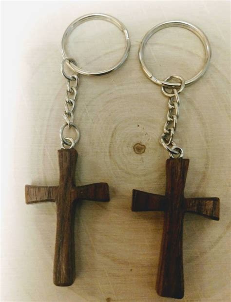 Wooden Cross Keychain Made From Walnut Wood Unique Etsy