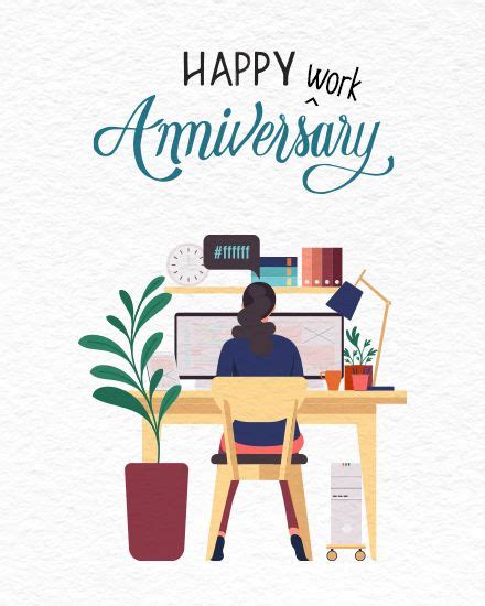 Lady Working Free Work Anniversary Group Card Free Work Anniversary