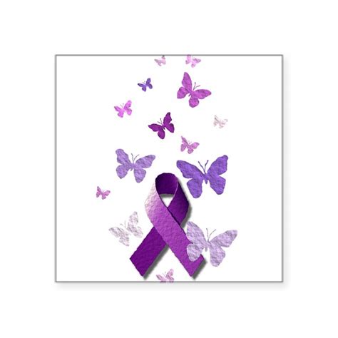 Purple Awareness Ribbon Square Sticker 3 X 3 By Alondrascreations