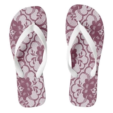 Modern Royal Bordeaux White Lace Swim Pool Flip Flops Mens Flip Flops