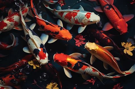 Premium Ai Image Top View Colorful Koi Fishes