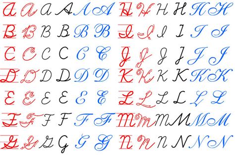 red white  blue cursive letters