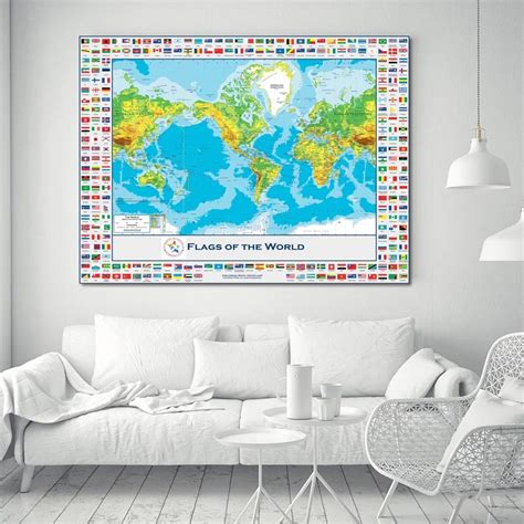 Aliexpress.com : Buy World Map National Geographic Flag Art Silk Fabric ...