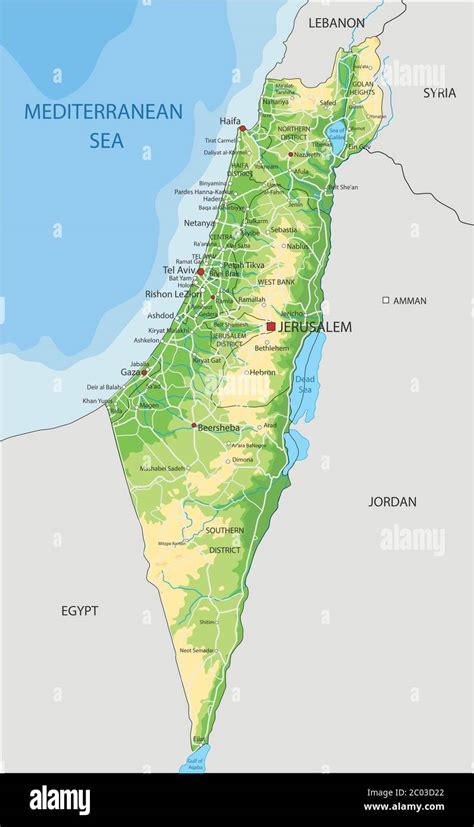 High detailed Israel physical map with labeling Stock Vector Image ...