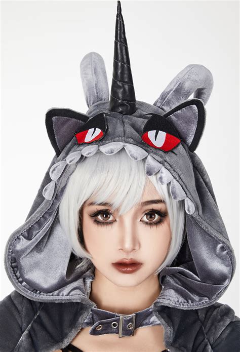 Wicked Unicorn Gothic Dark Style Bodysuit Gothic Lingerie Outfit Sexy Plush Hooded Romper