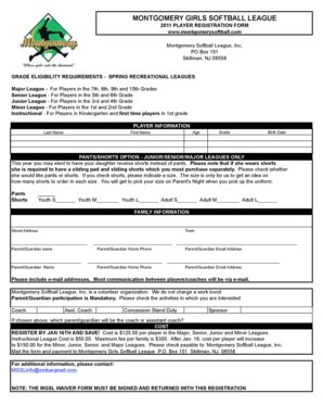 Fillable Online 2011 MGSL Registration Form Xls Fax Email Print PdfFiller