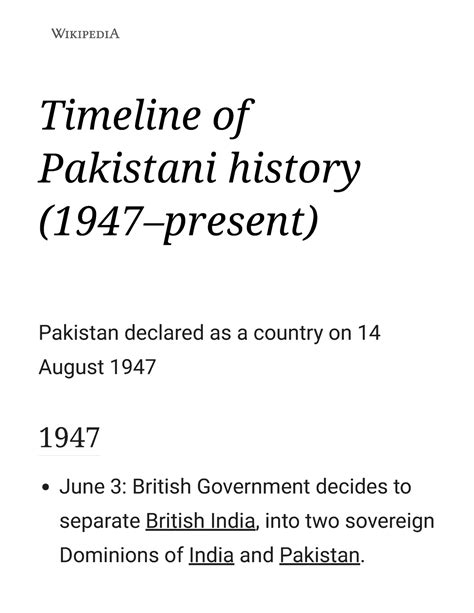 Timeline of Pakistani history (1947–present) - Wikipedia - Pakistan Studies - Sindh University ...