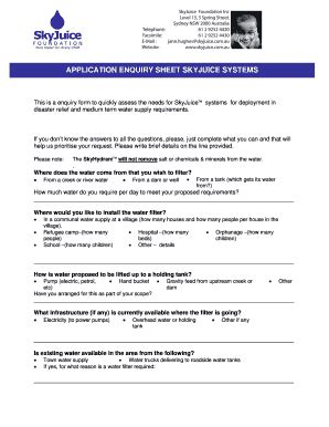 Fillable Online Application Enquiry Sheet Bskyjuiceb Systems Fax Email