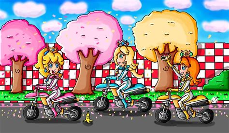 Request Of This Is A Art Of Peach Daisy And Rosalina Racing With Their