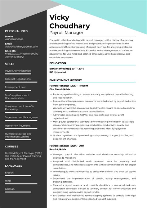 Sample Resume Of Payroll Manager With Template And Writing Guide