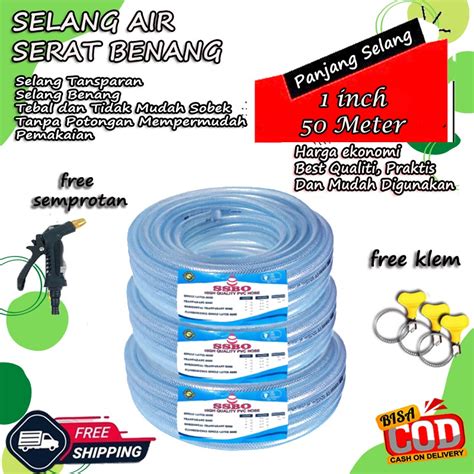 Jual SELANG AIR 1 INCH SERAT BENANG TRANSPARANT TEBAL 2 MM 50 METER 1