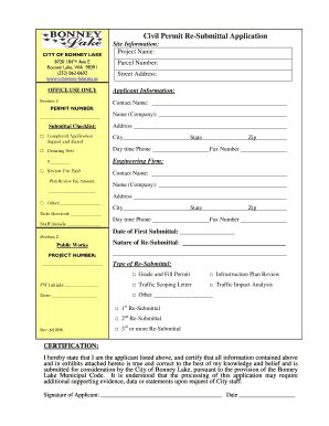 Fillable Online Ci Bonney Lake Wa Civil Permit Re Submittal Application