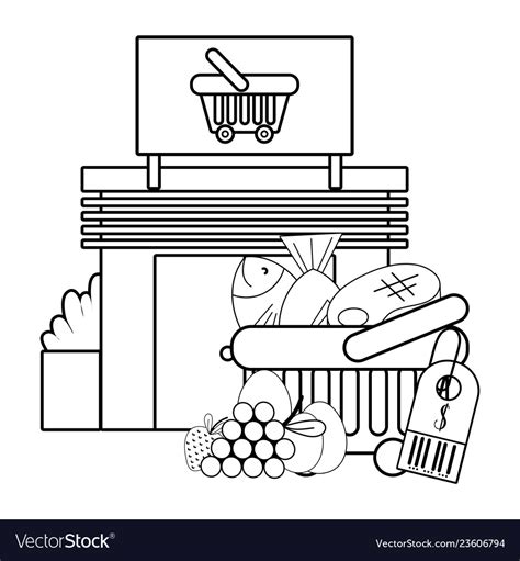 Supermarket Store Business Black And White Vector Image, 40% OFF