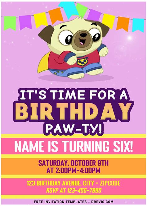 Free Editable PDF Lovable Pug Chip And Potato Birthday Invitation