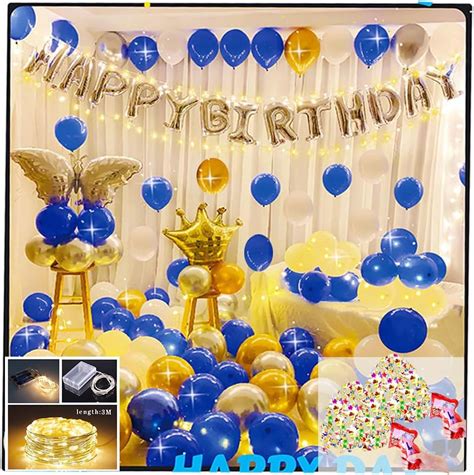 Blue Gold Birthday Balloon Decoration Set Latex Balloon Happy Birthday Decoration