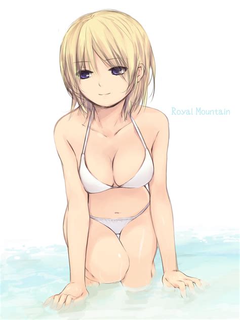 Coffee Kizoku Original 1girl Beach Bikini Blonde Hair Breasts Cleavage Female Focus