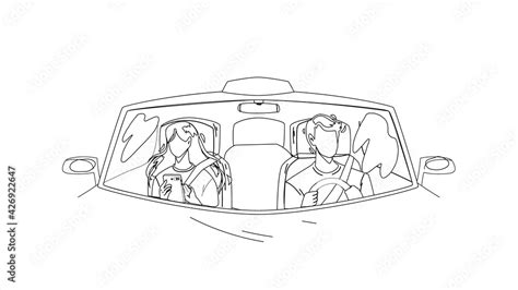 Driver Man Driving Car And Carrying Girl Black Line Pencil Drawing ...