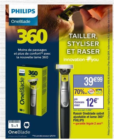 Promo Rasoir Oneblade Sabot Ajustable Et Lame 360 Philips Chez Cora