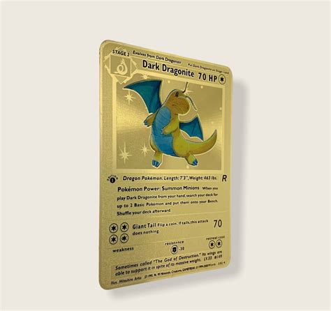 Dark Dragonite Gold Metal Pokémon Card Etsy