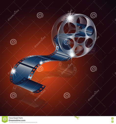 Movie Reel Film Vector With Reflection Isolated On Red Background