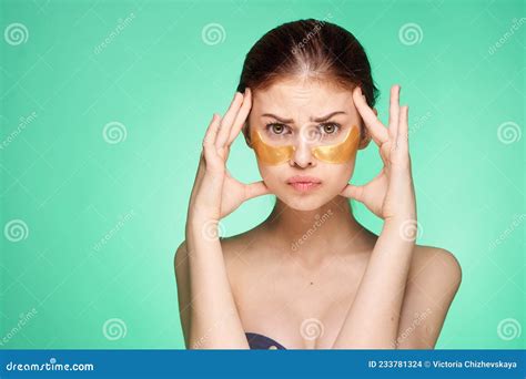 Pretty Woman Naked Shoulders Gold Face Patches Cosmetics Stock Photo