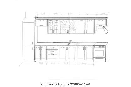 Sketch Drawing Furniture Kitchen Dimensions Design Stock Illustration 2288561169 | Shutterstock