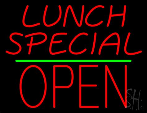 Lunch Special Block Open Green Line Led Neon Sign 24 X 31 Inches Black Square Cut Acrylic