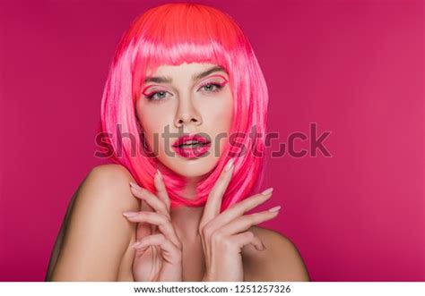 Beautiful Naked Model Posing Neon Pink Stock Photo Shutterstock