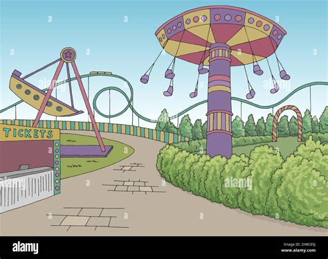 Amusement Park Landscape Graphic Color Sketch Illustration Vector Stock