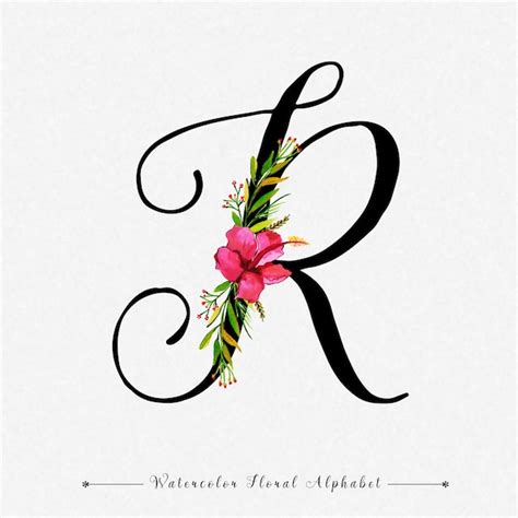 Letra R Fondo Floral Acuarela Vector Premium