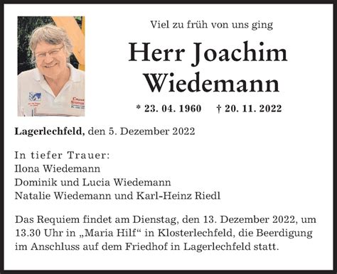 Traueranzeigen Von Joachim Wiedemann Allg Uer Zeitung