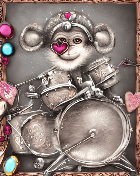 Adorable Steampunk Langur Monkey Playing Drums · Creative Fabrica