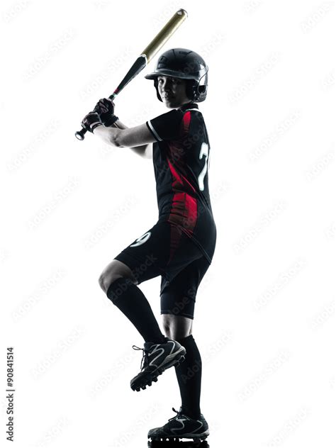 woman playing softball players silhouette isolated Stock Photo | Adobe ...