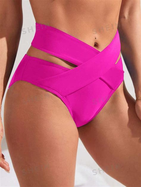 SHEIN Swim Basics Criss Cross Cut Out Waist Bikini Bottom SHEIN USA