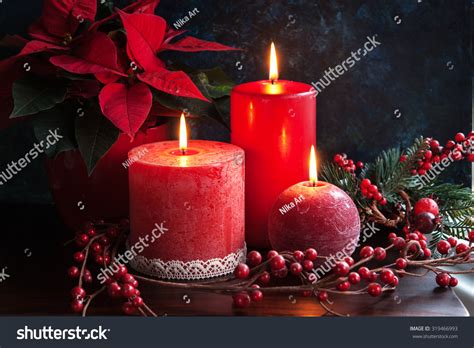 Christmas Decor Red Candles Poinsettia Stock Photo 319466993 Shutterstock