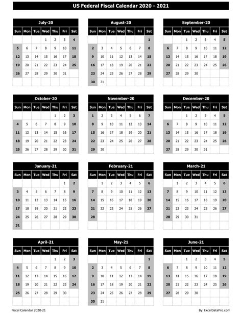 Download US Federal Fiscal Calendar 2020-21 Excel Template - ExcelDataPro