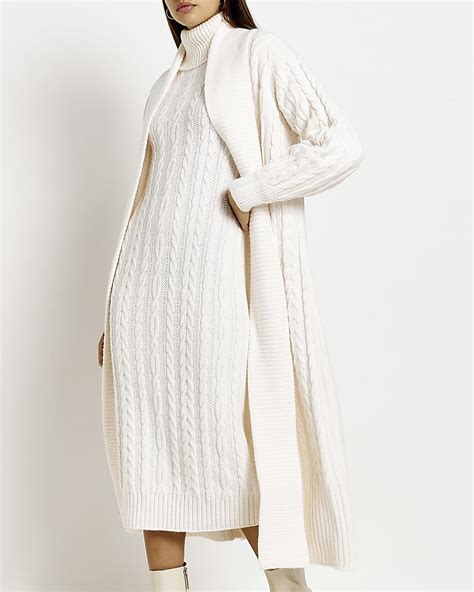 River Island Cream Cable Knit Longline Cardigan In White Lyst