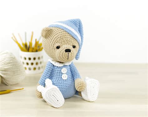 PATTERN Sleepy Teddy Bear In Pajamas And Bunny Slippers 4 Way