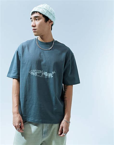 Asos Design Oversized T Shirt In Heavyweight 220gsm Blue With Front