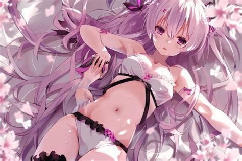 Anime Girl In Lingerie With Flowery Background Premium AI Generated Image