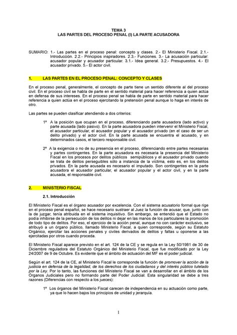 Tema 3 Procesal Penal Tema 3 Las Partes Del Proceso Penal I La