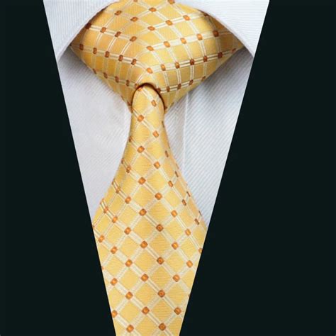 Dh 437 Mens Silk Tie Yellow Plaid Necktie 100 Silk Jacquard Ties For Men Business Wedding Party