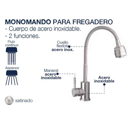 Llave Monomando Fregadero O Tarja Cocina Flexible Alfa Acero Inoxidabl