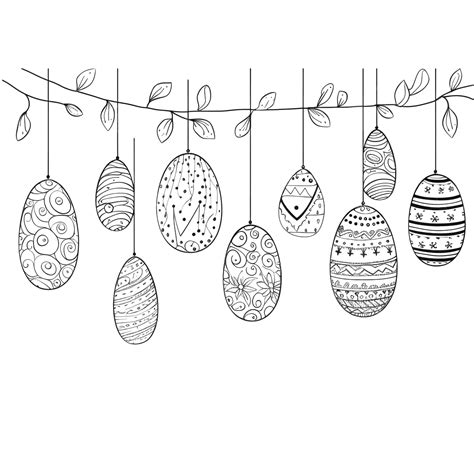 Hand Drawn Easter Card Of Hanging Eggs Doodle Style Vector Illustration