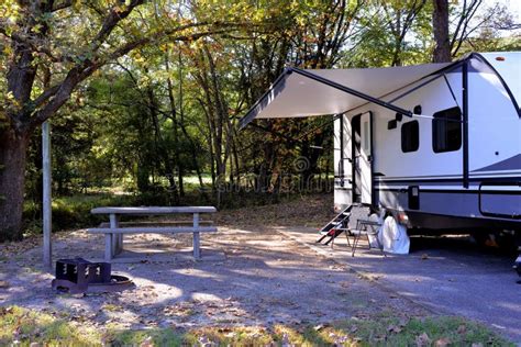 Rv Camping In The Woods Stock Photo Image Of Holiday 22618762