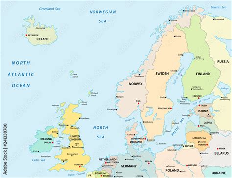 Political and administrative vector map of northern europe with state ...