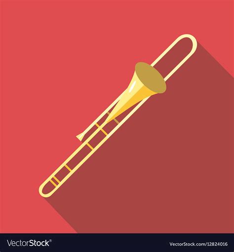 Golden Trombone Realistic Flat Style Isolated On White Large Brass Wind