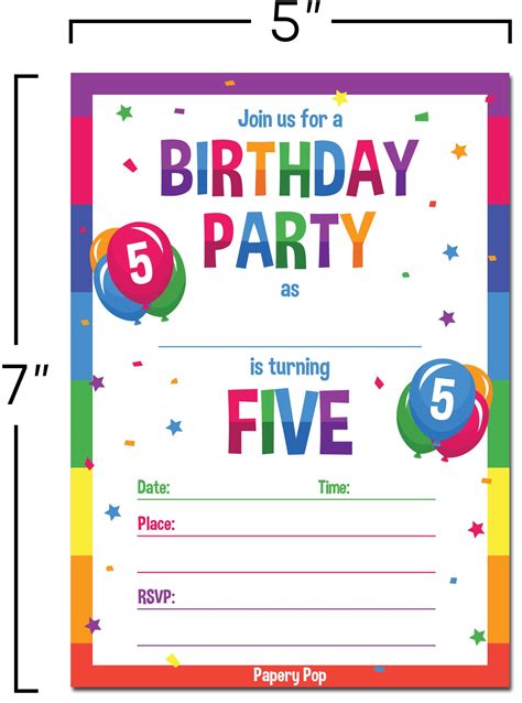 5 Year Old Birthday Party Invitations with Envelopes (15 Count) - Kids ...