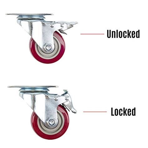 Houseables Caster Wheels 4 Locking Castors 3 Inch Red Heavy Duty